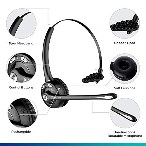 Delton Over-The-Head Noise Canceling Bluetooth Headset, Black