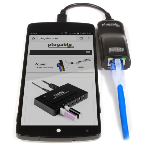 Plugable USB 2.0 OTG Micro-B to 100Mbps Fast Ethernet Adapter Compatible with Windows Tablets, Raspberry Pi Zero, and Some Android Devices.