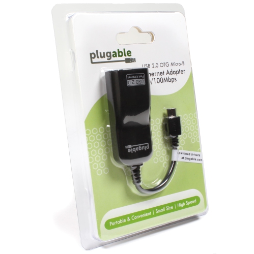 Plugable USB 2.0 OTG Micro-B to 100Mbps Fast Ethernet Adapter Compatible with Windows Tablets, Raspberry Pi Zero, and Some Android Devices.
