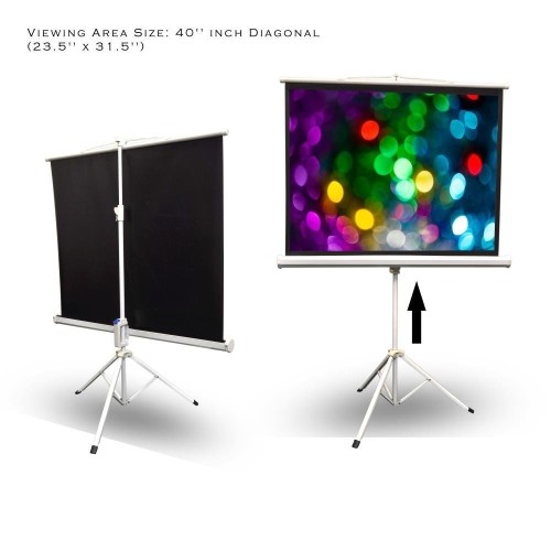 Pyle PRJTP42 40-Inch Video Projector Screen, Easy Fold-Out and Roll-Up Projection Display, Tripod Stand Style