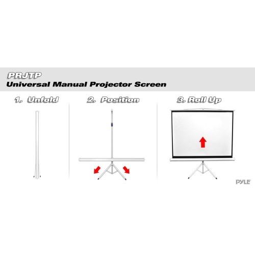 PYLE-HOME PRJTP84 Universal Floor Standing Portable Roll-Down Tripod Projector Screen, Matte White Surface, 50 x 66.9-Inch
