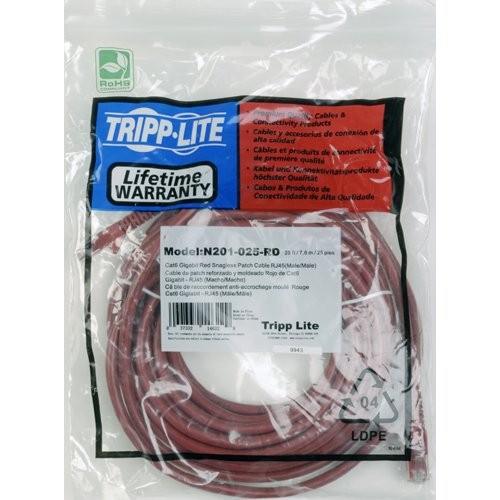 Tripp Lite 15ft Cat6 Gigabit Snagless Molded Patch Cable RJ45 M/M Red 15'