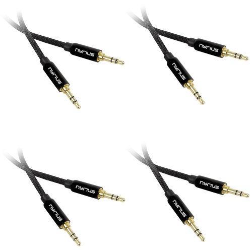 Nyrius Premium 3.5mm Auxiliary Audio Cable with Tangle Free Protective Shielding & Step Down Connector - 4 Pack