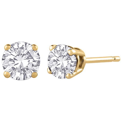 Luxury Stud Earrings in 14K Yellow Gold with 0.50ctw White Round Diamond