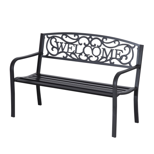 OUTSUNNY  50" 2-Seater Garden Bench, Patio Decorative Chair Metal Backyard Loveseat Outdoor Furniture for Yard, Lawn, Porch In Black