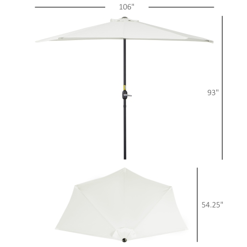 Outsunny 9ft Half Round Umbrella Outdoor Balcony Parasol Patio Garden Outdoor Window Sun Shade w/ 5 Ribs Beige