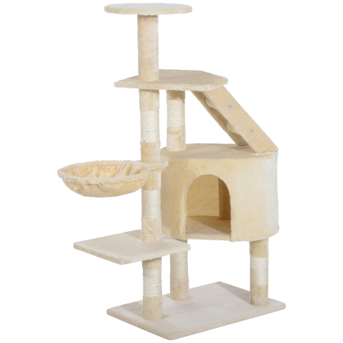 PAWHUT  " 49"" Cat Tree With Hammock, Cat Condo Tower With Scratching Post for Indoor Cats, Beige"