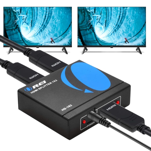 Orei HD-102 1x2 1 Port HDMI Powered Splitter Ver 1.3 Certified for Full HD 1080P and 3D Support One Input to Two Outputs (Blac