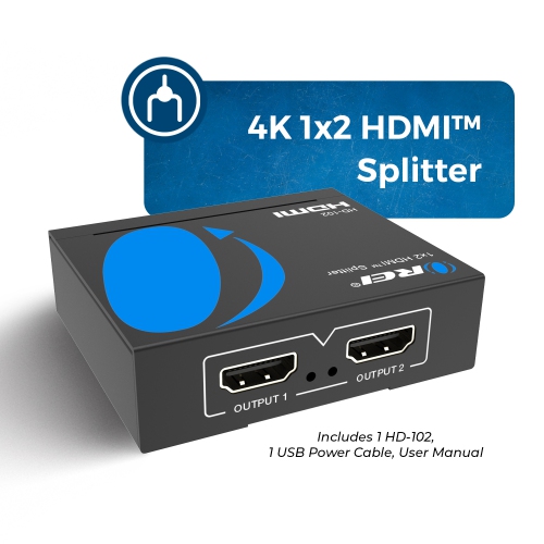 Orei HD-102 1x2 1 Port HDMI Powered Splitter Ver 1.3 Certified for Full HD 1080P and 3D Support One Input to Two Outputs (Blac