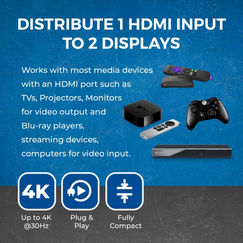 Orei HD-102 1x2 1 Port HDMI Powered Splitter Ver 1.3 Certified for Full HD 1080P and 3D Support One Input to Two Outputs (Blac