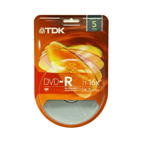 TDK DVD-R4.7GB 16X Silver Matte Full Logo Surface 5 Pack Blister