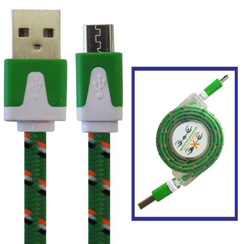 Exian Micro USB Retractable Nylon Braided Knitted Cable 1 Meter in Green
