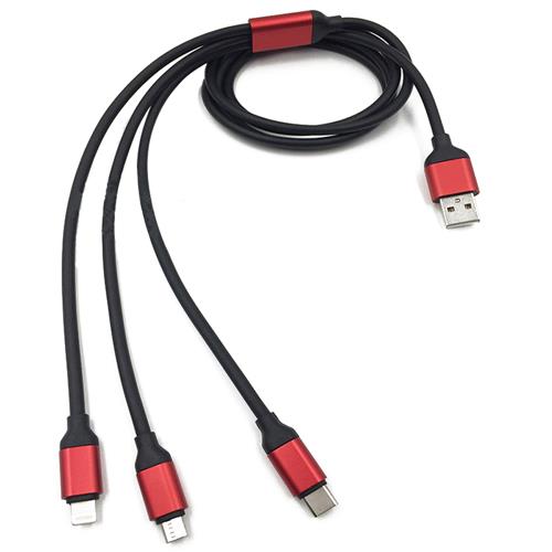Exian 3 in 1 Lightning/Micro/Type-C to USB Cable 1.2 Meters in Black
