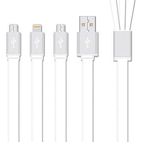Exian 3 in 1 Lightning/Micro/Type-C to USB Cable 1.2 Meters in White