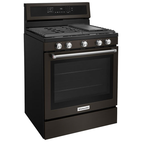 KitchenAid 30" 5.8 Cu. Ft. True Convection 5-Burner Gas Range (KFGG500EBS) - Black Stainless Steel