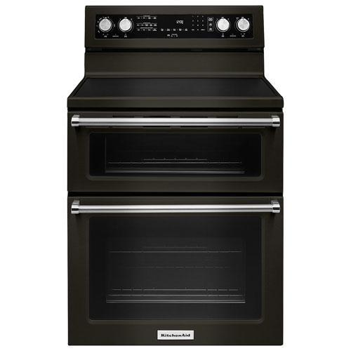 KitchenAid 30" 6.7 Cu. Ft. Double Oven 5-Element Electric Range - Black Stainless Steel