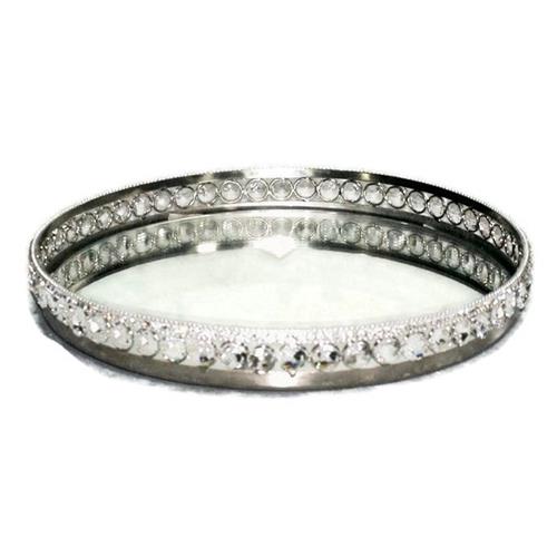 Elegance Sparkle Round Mirror Tray with Beaded Crystals Dia: 11.25"