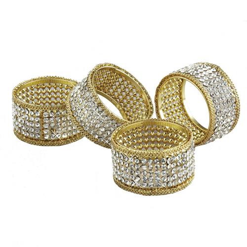 Elegance Brilliant Set of 4 Napkin Rings with Crystals
