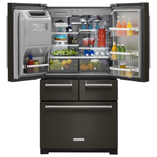 KitchenAid 36" 25.8 Cu. Ft. 5-Door French Door Refrigerator (KRMF706EBS) - Black Stainless Steel