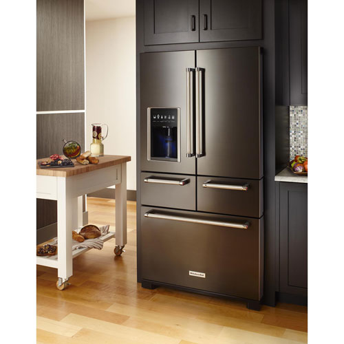 KitchenAid 36" 25.8 Cu. Ft. 5-Door French Door Refrigerator (KRMF706EBS) - Black Stainless Steel