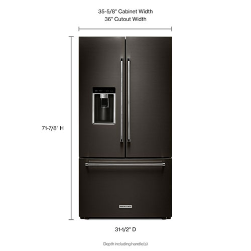 KitchenAid 36" 23.8 Cu. Ft. Counter-Depth French Door Refrigerator - Black