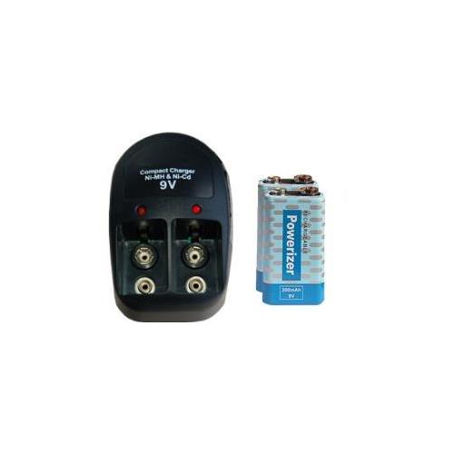 POWERIZER  V-228 Two Bay 9 Volt Charger + 2-Pack 9 Volt Nimh Batteries (200 Mah)