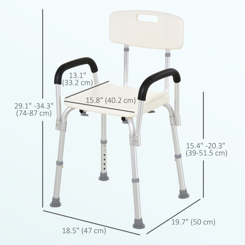 HOMCOM Adjustable Medical Shower Chair with Back, Bathtub Bench Bath Seat with Padded Arms, Non Slip Tub Safety for Disabled, Seniors, Elderly