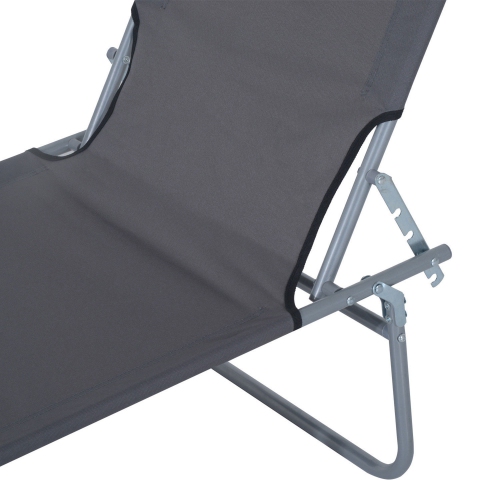 Outsunny Outdoor Lounge Chair, Adjustable Folding Chaise Lounge, Tanning Chair with Sun Shade for Beach, Camping, Hiking, Backyard, Grey