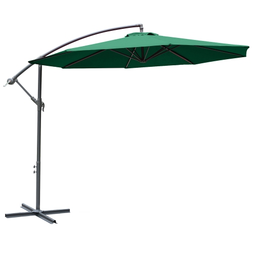 OUTSUNNY  10' Deluxe Patio Umbrella, Outdoor Market Parasol, Banana Hanging Offset Sunshade With Crank, Cross Base, Dark In Green