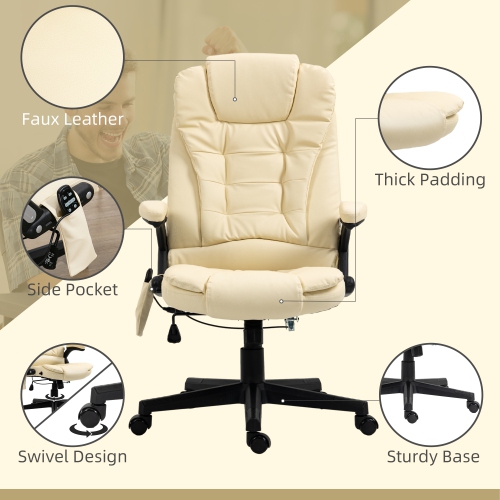 HOMCOM Adjustable Heated Ergonomic Massage Office Chair Swivel Vibrating High Back Faux Leather Executive Chair Office Furniture