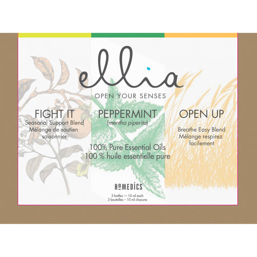Ensemble 3 huiles essentielles Ellia Fight it/Peppermint/Open up de HoMedics