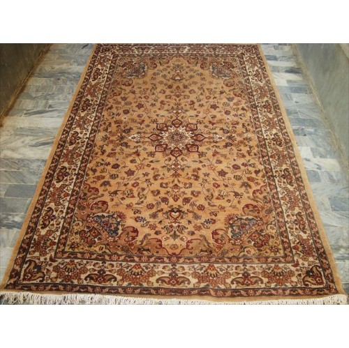 AHMEDANI  Flowral Hand Knotted Silk Wool Carpet 5' X 8' Area Rug - Beige In Tan