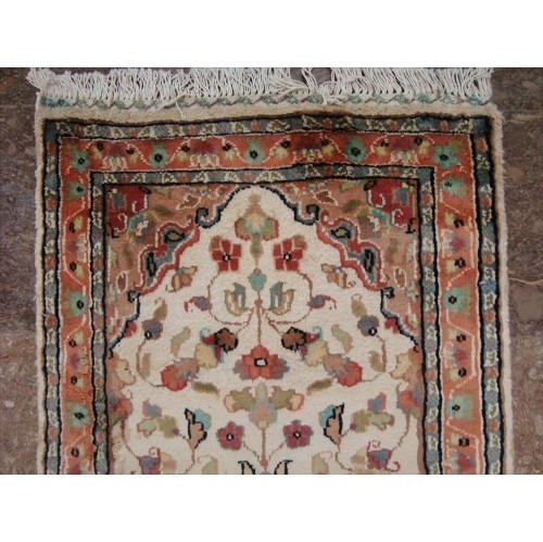 Ahmedani Area Carpet Floral Medallion Hand Knotted Wool Silk Rug 2' x 6' Hallway Runner - Ivory