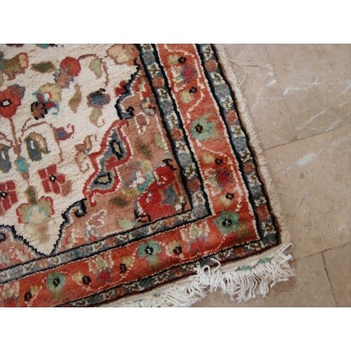 Ahmedani Area Carpet Floral Medallion Hand Knotted Wool Silk Rug 2' x 6' Hallway Runner - Ivory