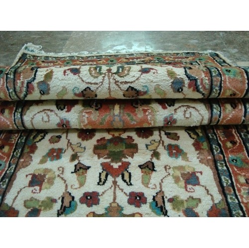 Ahmedani Area Carpet Floral Medallion Hand Knotted Wool Silk Rug 2' x 6' Hallway Runner - Ivory