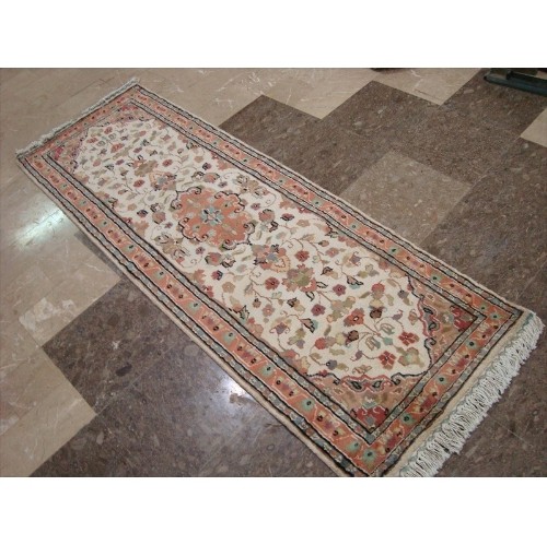 Ahmedani Area Carpet Floral Medallion Hand Knotted Wool Silk Rug 2' x 6' Hallway Runner - Ivory