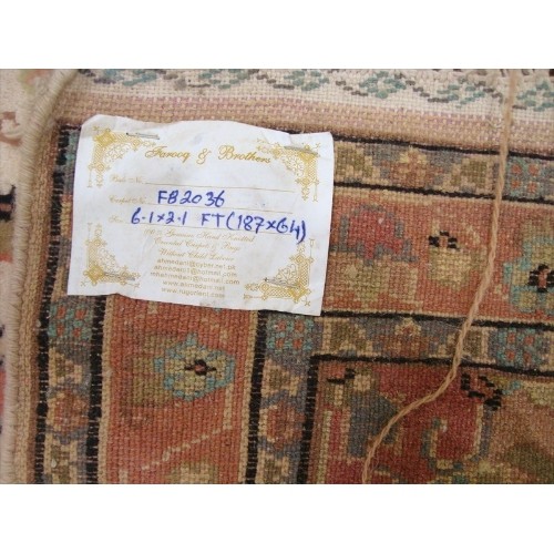 Ahmedani Area Carpet Floral Medallion Hand Knotted Wool Silk Rug 2' x 6' Hallway Runner - Ivory