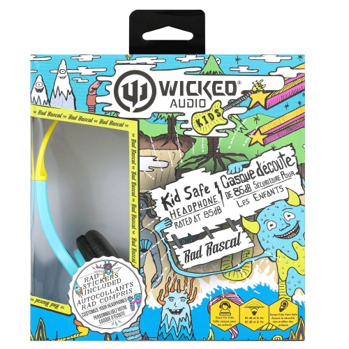Wicked Audio Rad Rascal The Kid Safe Headphones, Sky Blue and Slime
