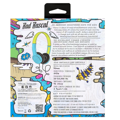 Wicked Audio Rad Rascal The Kid Safe Headphones, Sky Blue and Slime