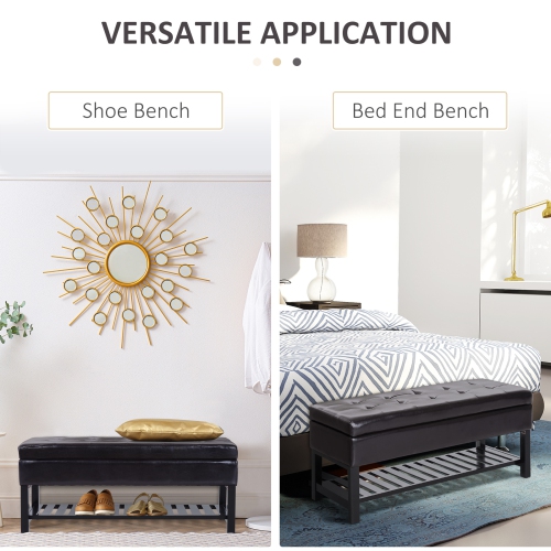 HOMCOM Shoe Bench, Tufted PU Leather Upholstered Entryway Bench with Lift-Top, Shoe Rack and Wood Frame for Living Room, Hallway, Brown