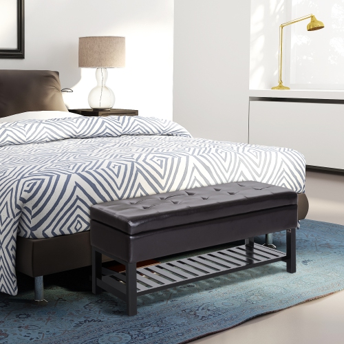 HOMCOM Shoe Bench, Tufted PU Leather Upholstered Entryway Bench with Lift-Top, Shoe Rack and Wood Frame for Living Room, Hallway, Brown