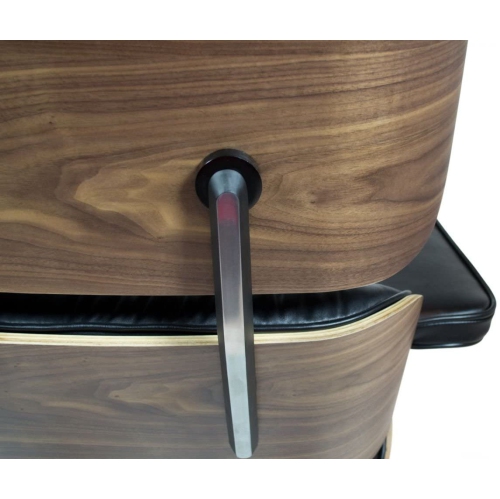 Chaise longue et pouf modernes du milieu du siècle Nicer Furniture®, 100 % cuir véritable pleine fleur italien, noir avec finition en bois de noyer