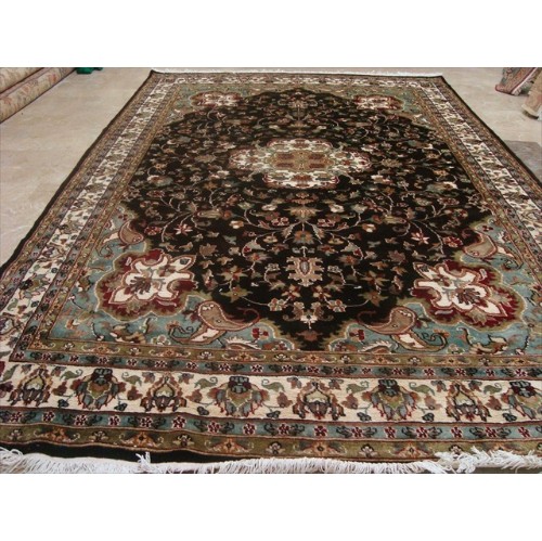 AHMEDANI  Rectangle Area Rug Chocolate Floral Kashaan Hand Knotted Wool Silk Carpet (9 X 6)' In Brown
