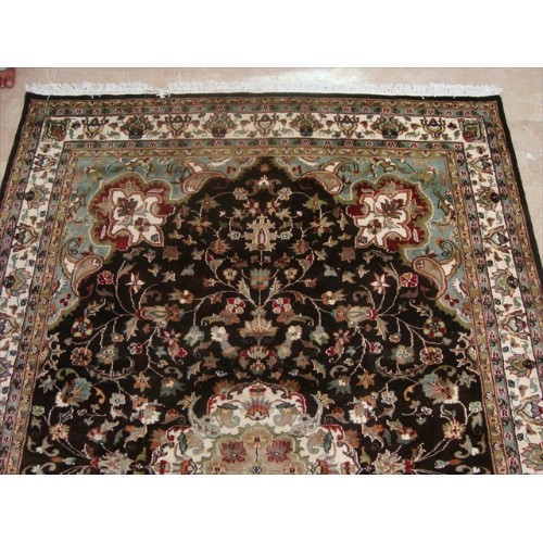 Rectangle Area Rug Chocolate Brown Floral Kashaan Hand Knotted Wool Silk Carpet'