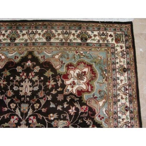Rectangle Area Rug Chocolate Brown Floral Kashaan Hand Knotted Wool Silk Carpet'