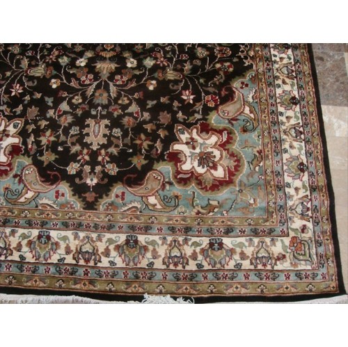 Rectangle Area Rug Chocolate Brown Floral Kashaan Hand Knotted Wool Silk Carpet'