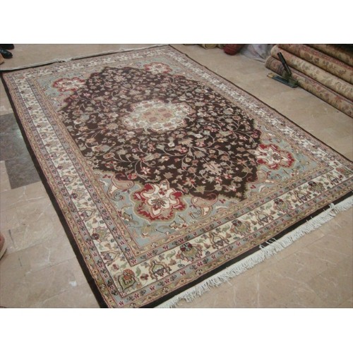 Rectangle Area Rug Chocolate Brown Floral Kashaan Hand Knotted Wool Silk Carpet'