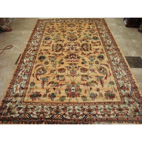 AHMEDANI  Rectangle Area Rug Cream Love Floral Hand Knotted Silk Wool Carpet (10 X 6)'