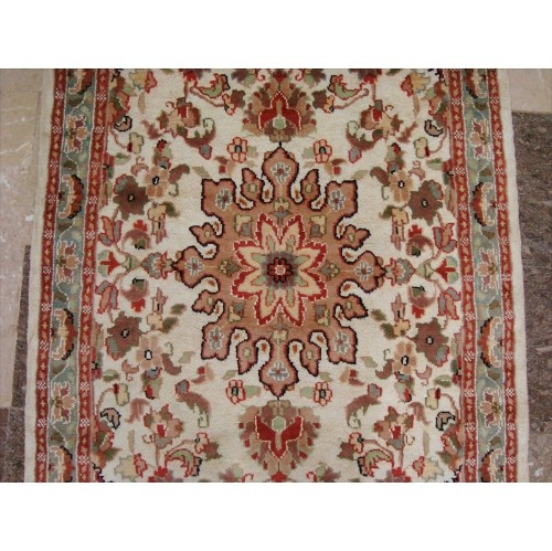 Rectangle Area Rug Ivory Medallion Flowers Hand Knotted Wool Silk Carpet'