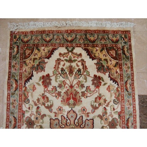 Rectangle Area Rug Ivory Medallion Flowers Hand Knotted Wool Silk Carpet'